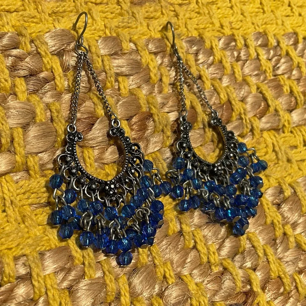 3 Pairs of Vintage Indian Bohemian Beaded Dangle Earrings